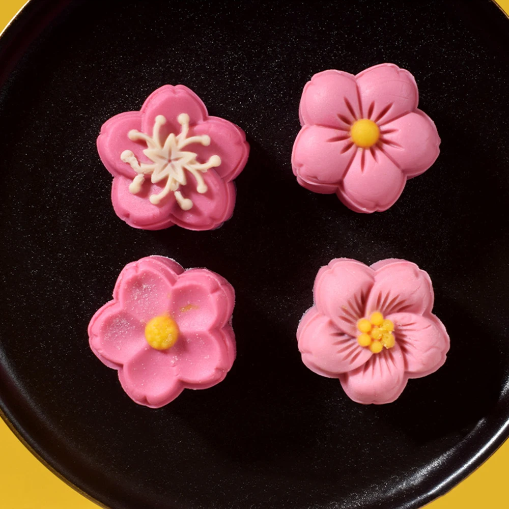 4Pcs/Set/50 g Sakura Mooncake Plesni Češnjev Cvet Rože Nastavite DIY Strani Fondat Pritisnite Mešala Pecivo za večkratno uporabo Kuhinja Peko Orodje Slike 4