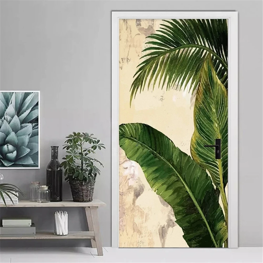 Samolepilni 3d Vrata Nalepke Ozadje Zelenih Palm Obrat Vhod Dekorativni Abstraktne Linije Pokrajino Plakat Doma Spalnica Slike 2