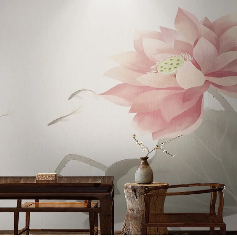 Sveže Kitajske Sodobne Lotus Ozadje Kavč Spalnica Ozadje Zidana Dnevna Soba, TV Ozadju Stene Ozadje Dekoracijo Slike 3
