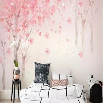 Dekorativne tapete Ročno poslikano slog akvarel češnje cvetovi v ozadju stene