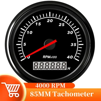 4000RPM Univerzalno 85mm Morskih Tacho Merilnik Z LCD-Urni Prikaz ure Avto Tahometer Rdeča Osvetlitev Za Avto, Čoln, Izvenkrmni Motor, 12/24V