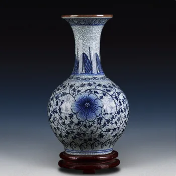 Ice Crack Modre in Bele Porcelanaste Vaze Kitajski Retro Ročno Poslikane Velike Keramične Vaze Urad za Namizni Okrasek, Dnevna Soba Dekor