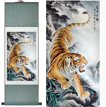 Tiger, barvanje tradicionalne Kitajske Umetnosti Slikarstva Home Office Dekoracijo svile poiščite umetnosti tiger slikarstvo