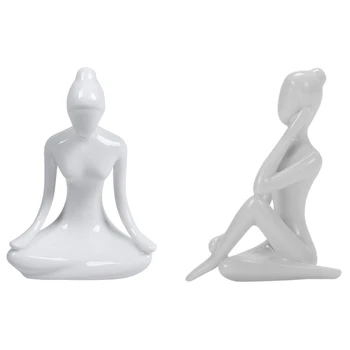 2Pcs Abstraktna Umetnost Keramične Joga Predstavlja Figurice iz Porcelana Joga Lady Slika, Kip Doma Joga Studio Dekor Ornament,4 in 6