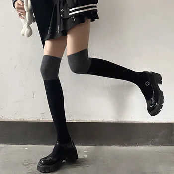 Ženske nogavice srčkan barvo ujemanje nogavice srednje cev, črna, siva, šivanje visoko dolgo cev vroče dekle črne tele nogavice