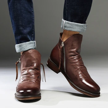 Moški Usnjeni Škornji 2020 Moda Visoko-top Tassel Zip PU Usnje, usnjeni Čevlji Jeseni, Pozimi Škornji Moški Martin Čevlji Plus Velikost 48