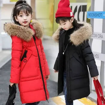 Moda 2021 Zimska Oblačila Mid-Dolžina Otroci Baby Dekle Navzdol Parkas Toplo Priložnostne Hooded Coats Dekle Vrhnjih Oblačil Roza/Črna/Rdeča Barva