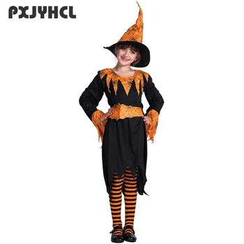 Halloween Dekle Bučna Čarovnice Kostum Otrok Karneval Strašno Cosplay Kratko Obleko Otrok Fancy Stranka Uspešnosti Cosplay S Klobuk