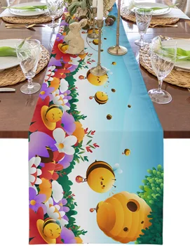 Velikonočni Pomladni Cvet Čebel Slika Namizni Tekač Nastavite Dinning Tabela Doma Dekoracijo Prt za Poroko Namizni Tekač