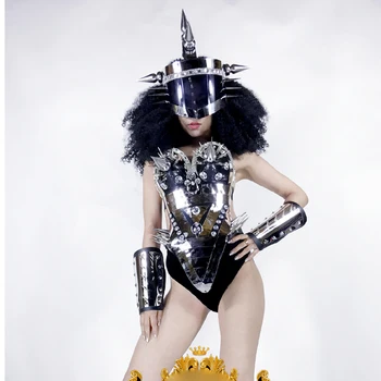 ples stranka težkih kovin čelada kostume Seksi žensk GOGO oklep ogledalo metal female DS kostumi
