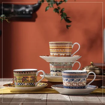 Retro kozarec in Krožnik Kosti Kitajske Čaj, Kavo, Mleko Vrč Tumblr Pokal Stavbe Tiskanja Luksuzni Design