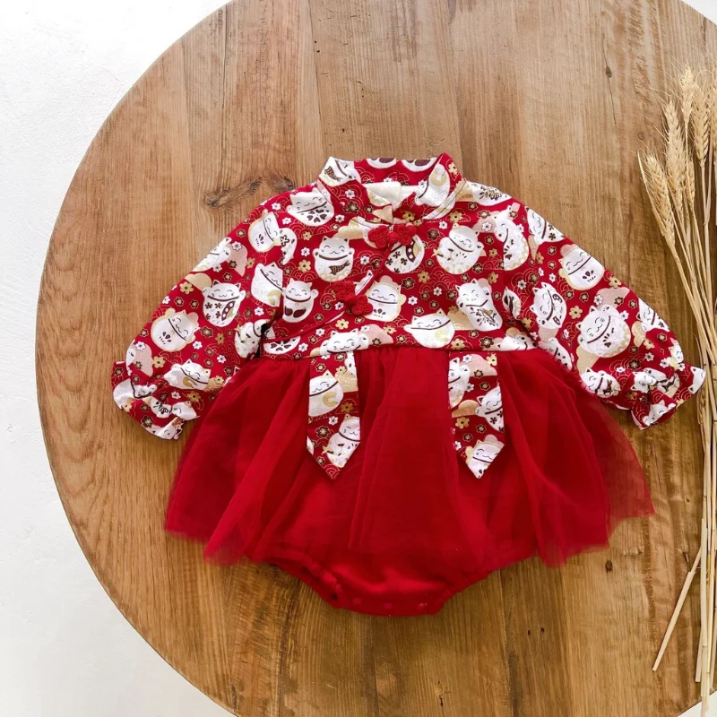 Ženski Otroka Pozimi Novo Leto Oblačila Dekleta Kitajsko Velike Rdeče Zgosti Toplo Romper Slike 5