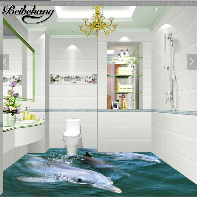beibehang po Meri, dnevne sobe, spalnice talne nalepke, 3D, kopalnica, tla, delfini, morski vodi, podvodni svet tri dolphin tla Slike 0