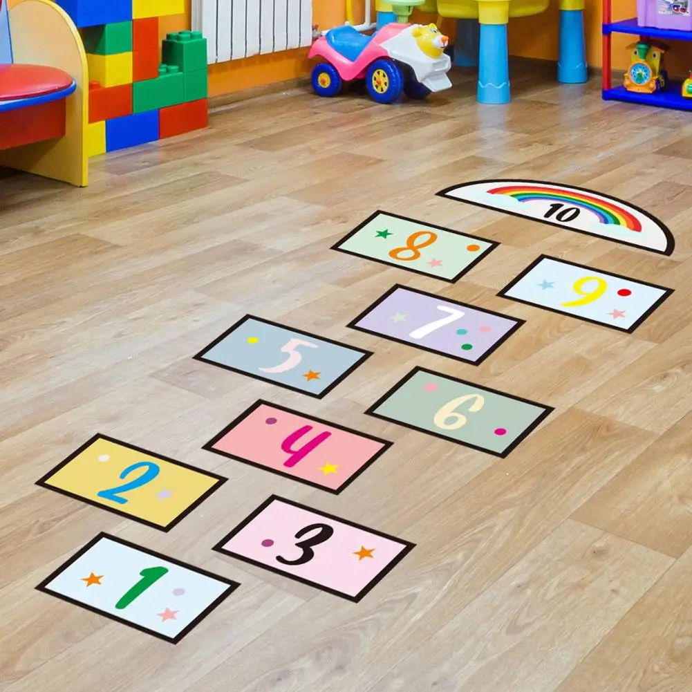 Hopscotch Igra Talne Nalepke Risanka samolepilne Digitalni Skoki Omrežje Igro Tla Paste Predšolskih Tleh Dekor za Otroke Slike 2