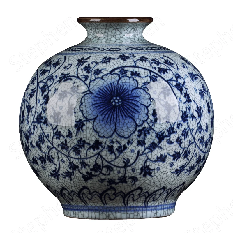 Ice Crack Modre in Bele Porcelanaste Vaze Kitajski Retro Ročno Poslikane Velike Keramične Vaze Urad za Namizni Okrasek, Dnevna Soba Dekor Slike 4