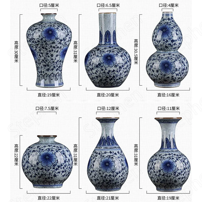 Ice Crack Modre in Bele Porcelanaste Vaze Kitajski Retro Ročno Poslikane Velike Keramične Vaze Urad za Namizni Okrasek, Dnevna Soba Dekor Slike 5