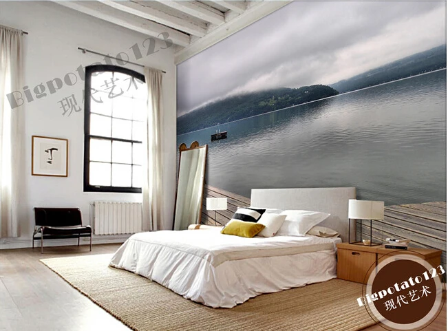 Po meri 3D velike freske,jezera, tiho, lepo pokrajino , dnevni prostor kavč, TV steni spalnice ozadju stene papirja Slike 4