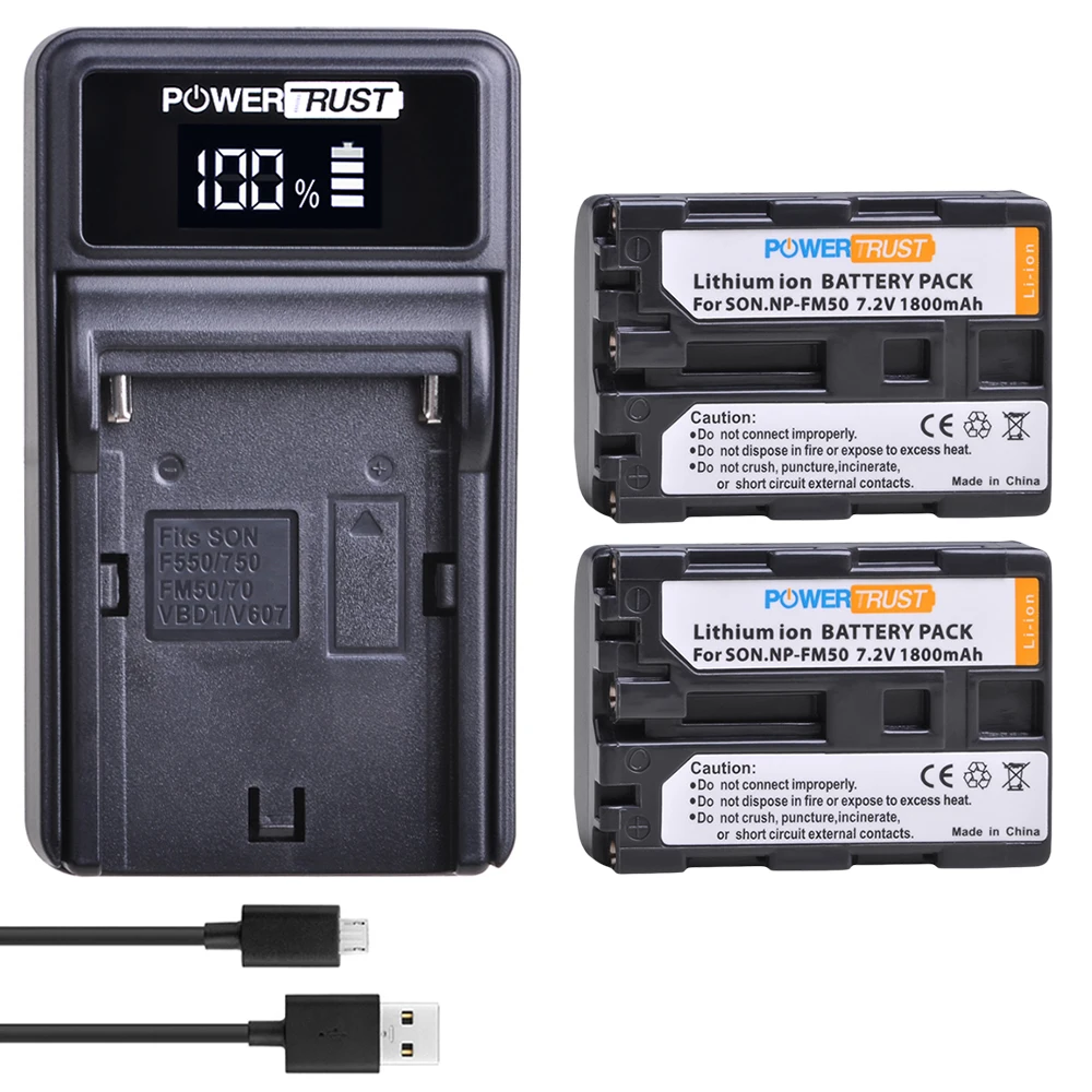PowerTrust 2pcs NP-FM50 FM55H Baterija+LED USB Polnilec Za Sony NP-FM51 NP-FM30 NP-FM55H DCR-PC101 A100 Serije DSLR-A100 Slike 0