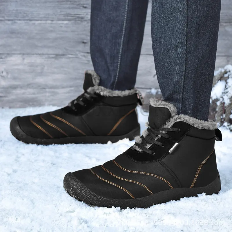Pozimi Bombaž Škornji Za Moške Toplo Krzno Mehko Moški Platformo Sneg Škornji Človek Gleženj Boot Zimske Moške Superge Plus Casual Moški Čevlji Slike 2
