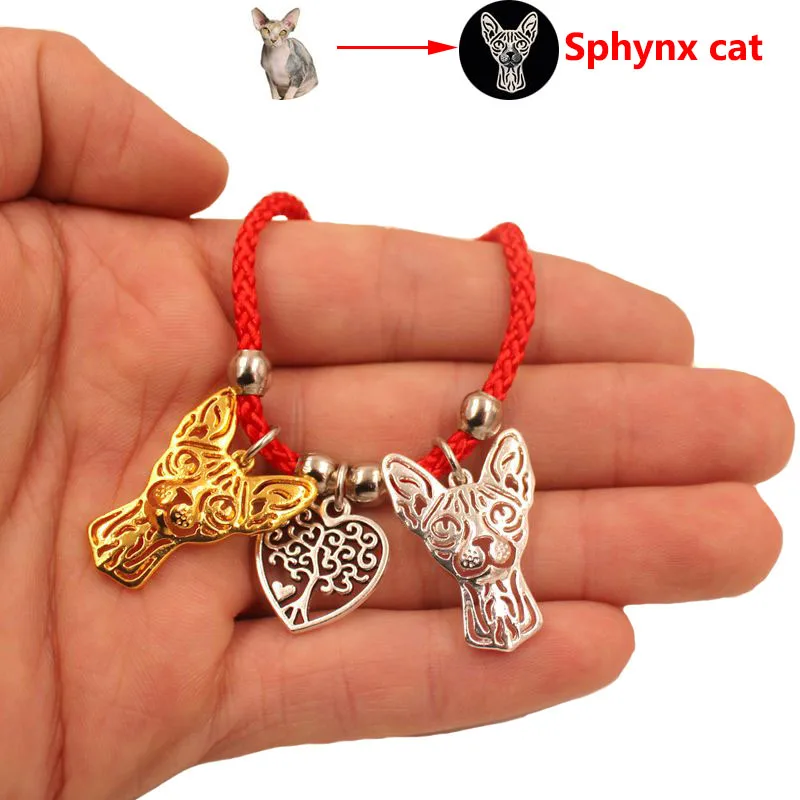 Sphynx Mačka Živali Čar Zapestnico Za Ženske Moški Par Ljubezen Vrv Moški Ženski Pearl Rdeče Srce Črna Dekleta nakit Slike 1