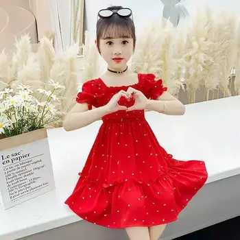 Dekleta princesa obleko 2021 nove super western-stil deklica krilo poletje oblačenja otrok krilo neto rdeče srednjih let otrok