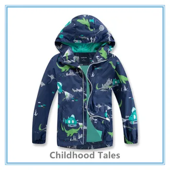 Fantje nova risanka tiskanja nepremočljiva prostem jakna jakna hooded suknjič dinozaver modna športna oblačila