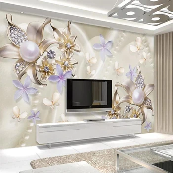 Ozadje po meri 3d zidana pearl diamond cvet metulj romantično ozadje stene papirjev doma dekor de papel parede 3d ozadje