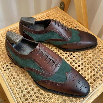 New England Slog Vklesan Pravega Usnja Formalnih Poslovnih Čevlji za Moške Brock Oxford Preplete Barvnih Moški Čevlji Oblikovalec Obleko Čevlje