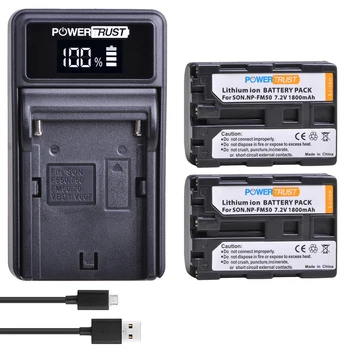 PowerTrust 2pcs NP-FM50 FM55H Baterija+LED USB Polnilec Za Sony NP-FM51 NP-FM30 NP-FM55H DCR-PC101 A100 Serije DSLR-A100