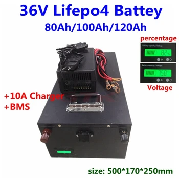 GTK Lifepo4 36V 100Ah 120Ah 150Ah 80Ah Lifepo4 baterije z BMS za solarni sistem panulo motorni čoln+10A Polnilnik