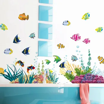 Diy Tropivsl Ribe Vrtec Soba Stenske Nalepke Doma Dekor Nalepke Odstranljive Art Otroci 3D Nalepke Za Kopalnico Risanka Podmorskega Sveta