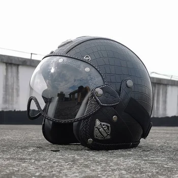 Za človeka PIKA odobren Chopper capacete Odprto Obraz 3/4 Motoristična Čelada Moto Bike PU Usnje Krmilo Motocikla polovico obraza Retro