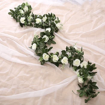 umetna svila rose trte, ki visi cvetje za dekoracijo sten rattan ponaredek rastline listi garland romantično poročno dekoracijo doma