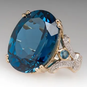 Elegantna Modra Kristal Obroči za Ženske Luksuzni Lepe Banket Poročni Prstan Nakit