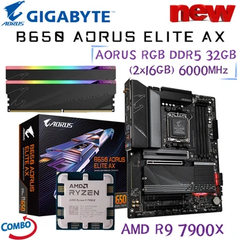 Gigabyte B650 AORUS ELITE AX Matično ploščo Kit + AMD Ryzen 9 7900X CPU + AORUS RGB Pomnilnik DDR5 32GB (2x16GB) 6000MHz AM5 Mainboard