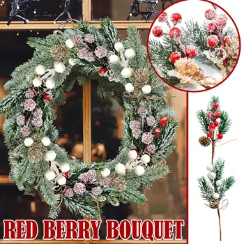 1pcs Božič Red Berry Articifial Cvet Bor Cone Doma Okraski Venec Božično Darilo Ornament Veje Embalaža Drevo E5p0