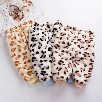 Jeseni, Pozimi Zgostitev Toplo Kašmir Otroci Hlače Nove Modne Leopard Natisnjeni Malčka Dekleta Hlače Božič Baby Boy Oblačila