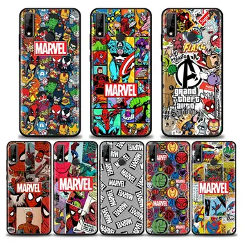 Ohišje Za Huawei Y7 Y9 2019 Y6p Y8s Y9a Y7a Funda Mate 10 20 40 Pro Lite Primeru Mehko Kritje Risanka Marvel Avengers Logotip Stripi