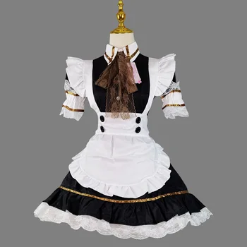 Obdelava Black Ljubka Lolita Francoska Služkinja Cosplay Kostum Obleko Dekleta Ženska Natakarica Devica Stranka Fazi Kostume Plus Velikost