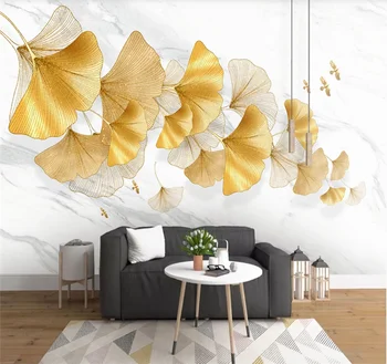 XUESU Sodobno ročno poslikano zlati listi ginka Nordijska rastlin kavč v ozadju stene 3D ozadje zidana stena pokrivna