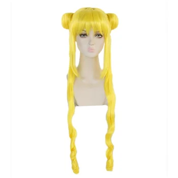Čisto Nov Sailor Moon Usagi Tsukino Dolge Kodraste Blondinka Dvojno Čop, Sintetičnih Cosplay Lasuljo za Dekle Kostum Stranka