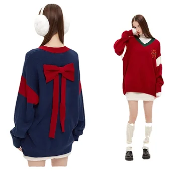 desigual y2k oblačila ženski pulover Božič rdeče leni sto preobsežne V-Vratu jopica jopica mujer