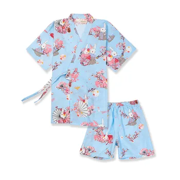 Japonski Slog Pižamo Hlače Set Za Ženske Tradicionalno Kimono Sleepwear Spomladi in Jeseni Bombažne Gaze, Znoj Paro Kimono