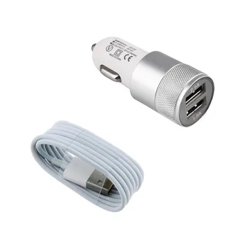 Srebrna & Zlato Aluminij Material Dvojni Univerzalni USB Avto Polnilec + 8Pin USB Kabel za iPhone 7 6s 6 Plus 5 5s 5c SE iOS 10
