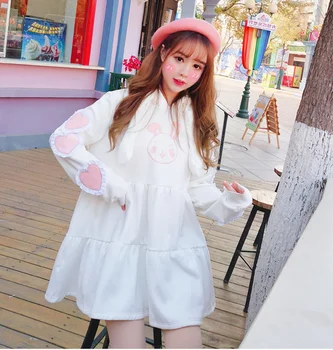 dekleta hooded vrh srčkan zajček vrh žensko bluzo korejskih študentov sladko dolgo sleeved hooded zajec ušesa pulover Sveže sweet lolita