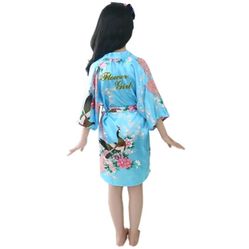 Trgovina Saten Cvetlični Kimono Roža Punca Obleke Za Poročne Obleke Otrok Sleepwear Kopalni Plašč Oblačila Otroci Pijamas Homewear
