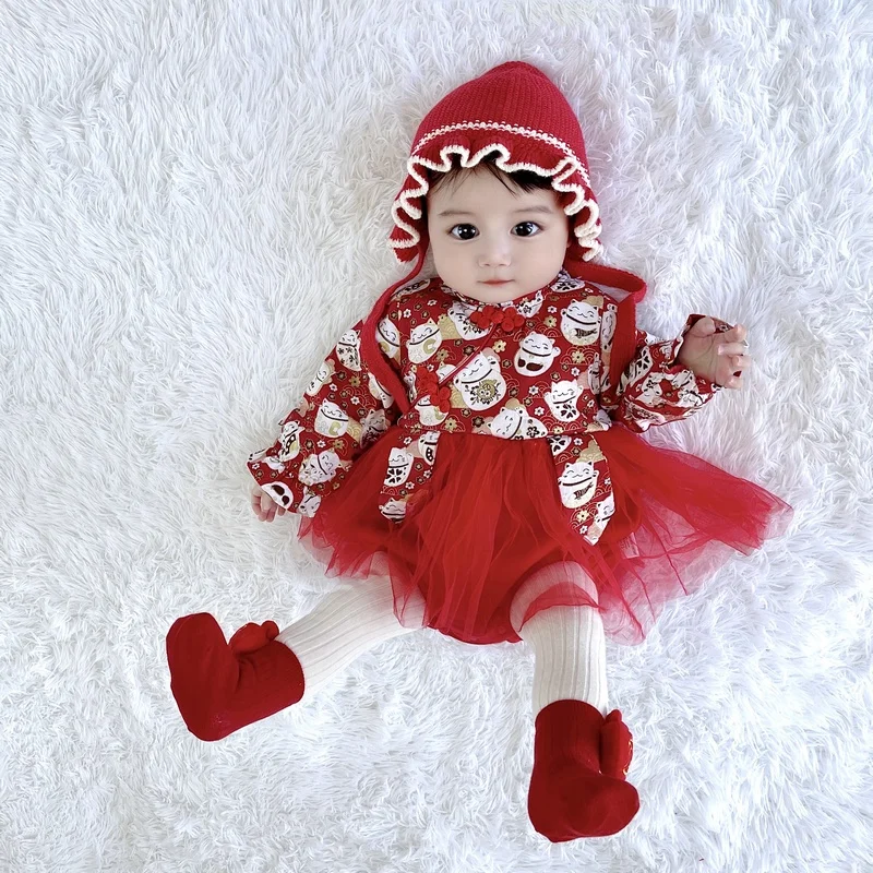 Ženski Otroka Pozimi Novo Leto Oblačila Dekleta Kitajsko Velike Rdeče Zgosti Toplo Romper Slike 2