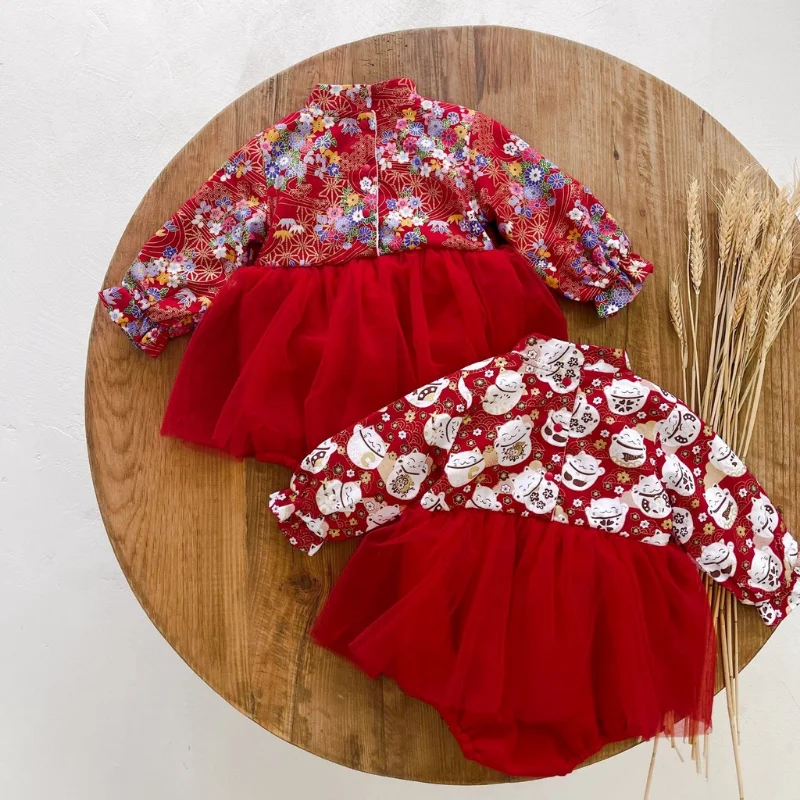 Ženski Otroka Pozimi Novo Leto Oblačila Dekleta Kitajsko Velike Rdeče Zgosti Toplo Romper Slike 4